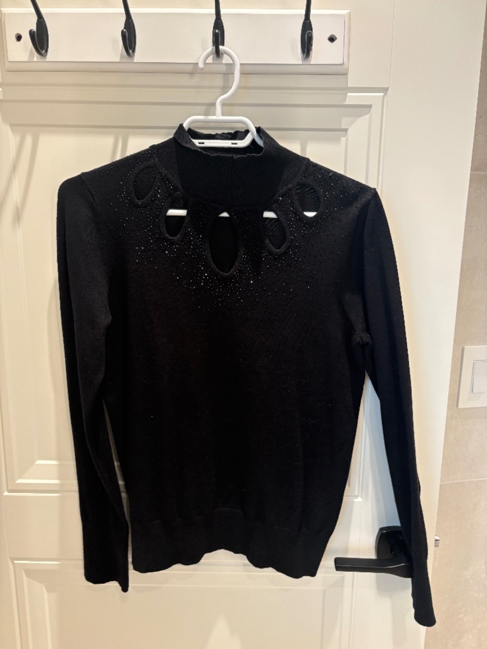 Black Rhinestone Cutout Mock Neck Sweater
